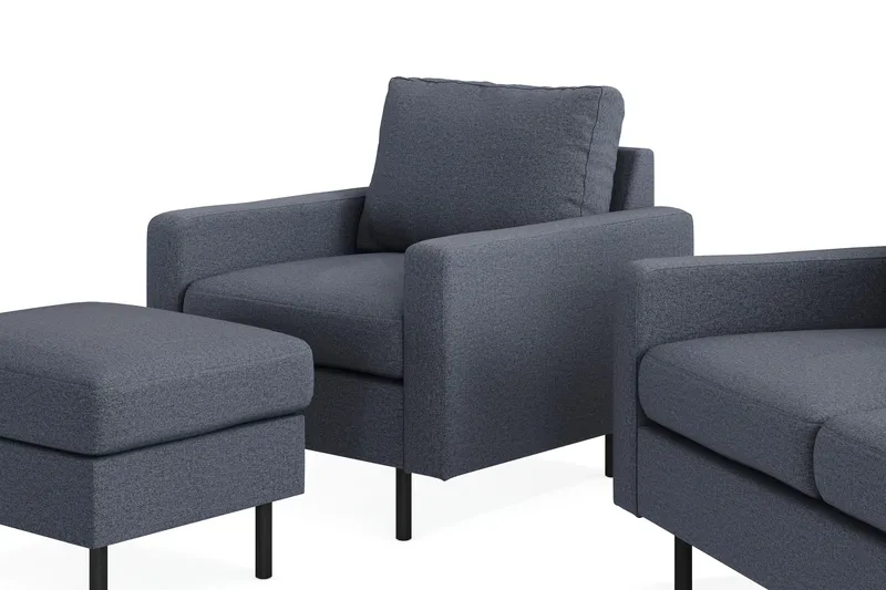 Peppe Soffgrupp 3-sits Soffa + Fåtölj + Fotpall i Tyg - Mörkgrå - Möbler - Soffa - Soffgrupp