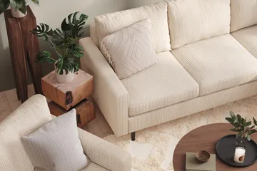Peppe Soffgrupp 3-sits Vändbar L-formad Divansoffa + Fåt ölj + Fotpall i Manchester - Beige - Möbler - Soffa - Soffgrupp
