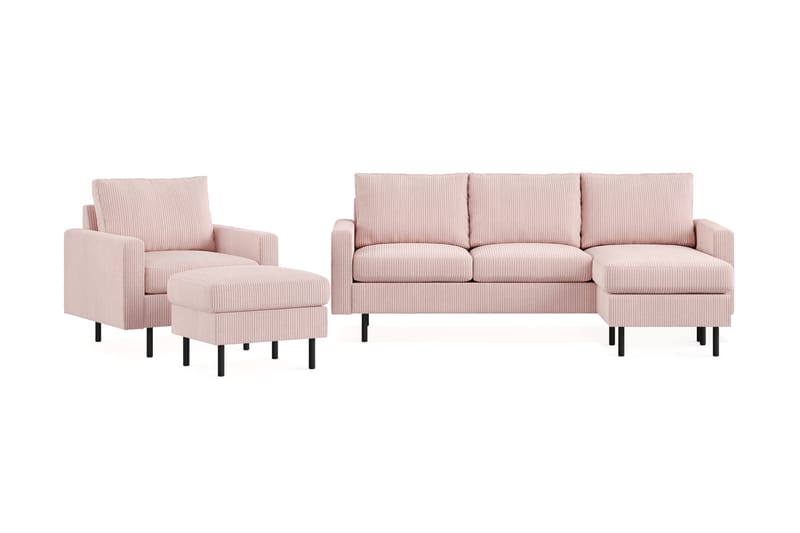 Peppe Soffgrupp 3-sits Vändbar L-formad Divansoffa + Fåtölj + Fotpall i Manchester, Rosa