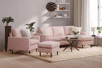 Peppe Soffgrupp 3-sits Vändbar L-formad Divansoffa + Fåtölj + Fotpall i Manchester - Rosa - Möbler - Soffa - Soffgrupp