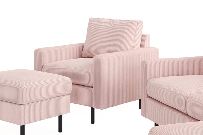Peppe Soffgrupp 3-sits Vändbar L-formad Divansoffa + Fåtölj + Fotpall i Manchester - Rosa - Möbler - Soffa - Soffgrupp