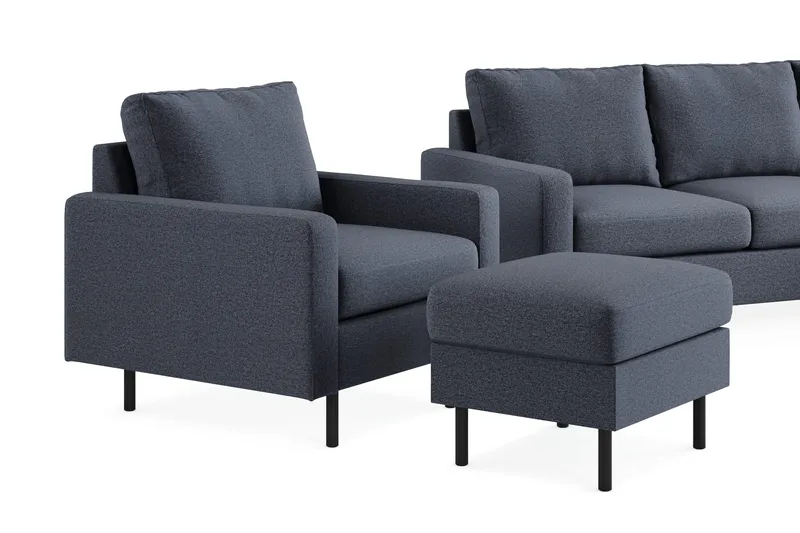 Peppe Soffgrupp 3-sits Vändbar L-formad Divansoffa + Fåtölj + Fotpall i Tyg - Mörkgrå - Möbler - Soffa - Soffgrupp
