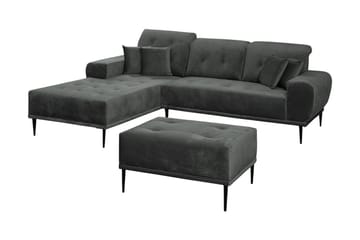 Rapale Soffgrupp Vänster med Fotpall - Sammet/Ljusgrå/Svart - Möbler - Soffa - Divansoffor & schäslongsoffa
