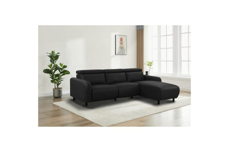 Reclinersoffa med hörn Loft24 Skaane Reclinersoffa 3-sits Black Right-faced Artificial leather - Möbler - Soffa - Skinnsoffor