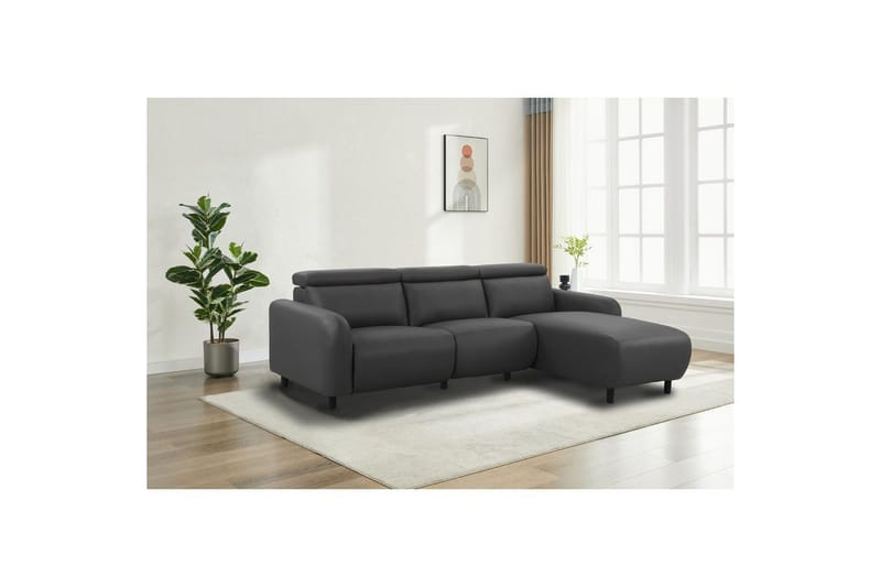 Reclinersoffa med hörn Loft24 Skaane Reclinersoffa 3-sits Grå Höger Konstläder - Möbler - Soffa - Skinnsoffor