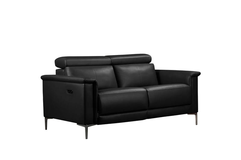 Reclinersoffa utan hörn Loft24 2-sitssoffa Lund Svart, Läder/PU, Elektrisk vilstol Svart, Graphite Grey
