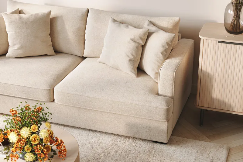 Rossita 3-sits Djup Soffa med hel dyna i Chenille - Trenza 06, Beige Chenille - Möbler - Soffa - 3 sits soffa