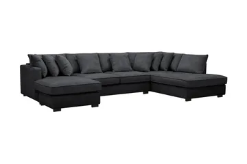 Rossita 5-sits Högervänd U-formad Djup Soffa med Divan och Schäslong i Chenille - Trenza 01, Svart Chenille - Möbler - Soffa - U-soffa
