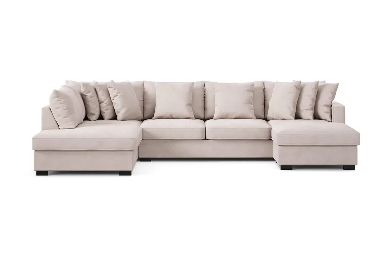 Rossita 5-sits Vänstervänd U-formad Djup Soffa med Divan och Schäslong i Sammet, Beige