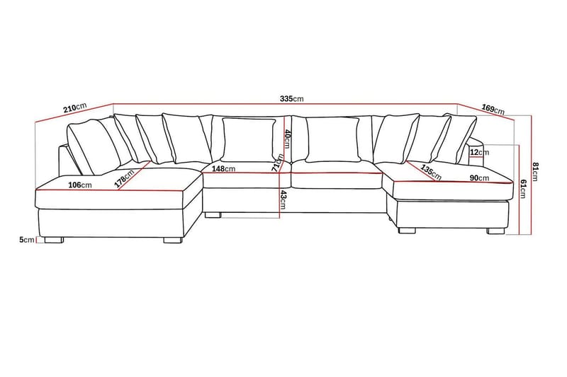 Rossita 5-sits Vänstervänd U-formad Djup Soffa med Divan och Schäslong i Sammet - Beige - Möbler - Soffa - U-soffa
