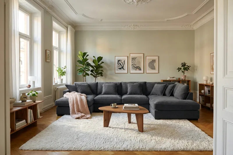 Rossita Lyx 5-sits Högervänd U-formad Extra djup Soffa med Divan och Schäslong i Chenille - Svart - Möbler - Soffa - U-soffa