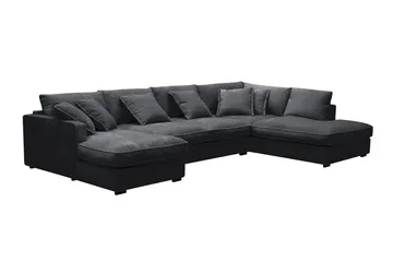 Rossita Lyx 5-sits Högervänd U-formad Extra djup Soffa med Divan och Schäslong i Chenille - Trenza 01, Svart Chenille - Möbler - Soffa - U-soffa