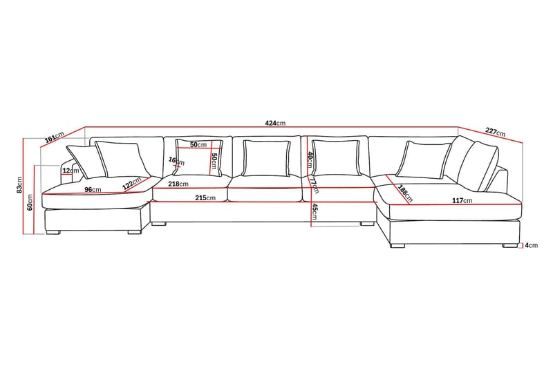 Rossita Lyx 6-sits Högervänd U-formad Extra djup Soffa med Divan och Schäslong i Manchester - Mörkbrun - Möbler - Soffa - U-soffa
