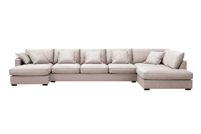 Rossita Lyx 6-sits Högervänd U-formad Extra djup Soffa med Divan och Schäslong i Sammet, Beige