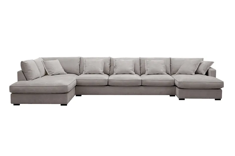 Rossita Lyx 6-sits Vänstervänd U-formad Extra djup Soffa med Divan och Schäslong i Chenille, Grå/Brun