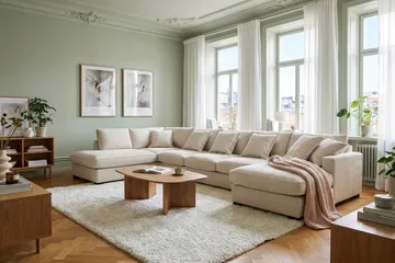 Rossita Lyx 6-sits Vänstervänd U-formad Extra djup Soffa med Divan och Schäslong i Chenille - Trenza 06, Beige Chenille - Möbler - Soffa - U-soffa