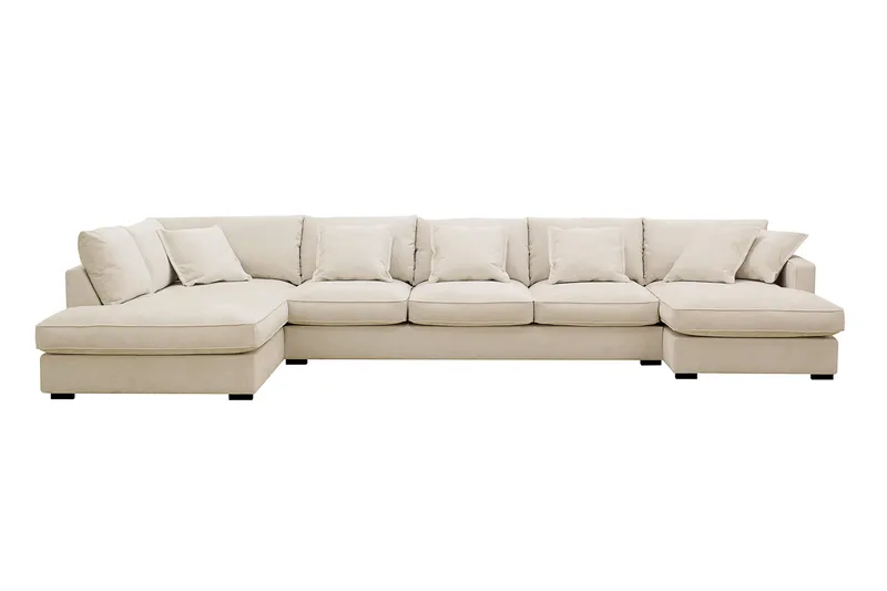 Rossita Lyx 6-sits Vänstervänd U-formad Extra djup Soffa med Divan och Schäslong i Chenille, Trenza 06, Beige Chenille