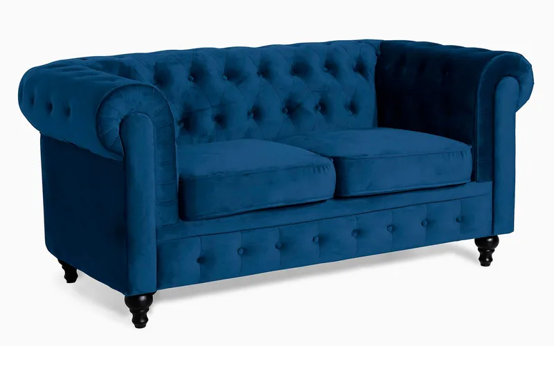 Chesterfield Lyx 2-sits Liten sammetssoffa - Djup soffa 160 cm bred - Blå - Möbler - Soffa - Sammetssoffa