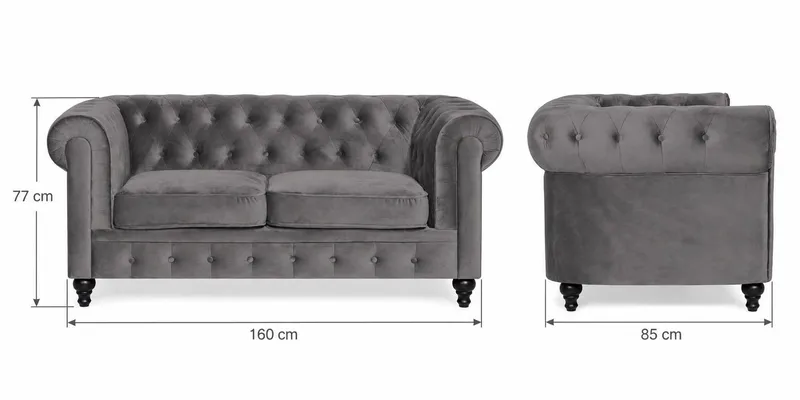 Chesterfield Lyx 2-sits Liten Sammetssoffa - Djup soffa 160 cm bred - Mörkgrå - Möbler - Soffa - Sammetssoffa