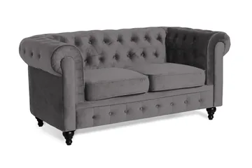 Chesterfield Lyx 2-sits Liten Sammetssoffa - Djup soffa 160 cm bred - Mörkgrå - Möbler - Soffa - Sammetssoffa