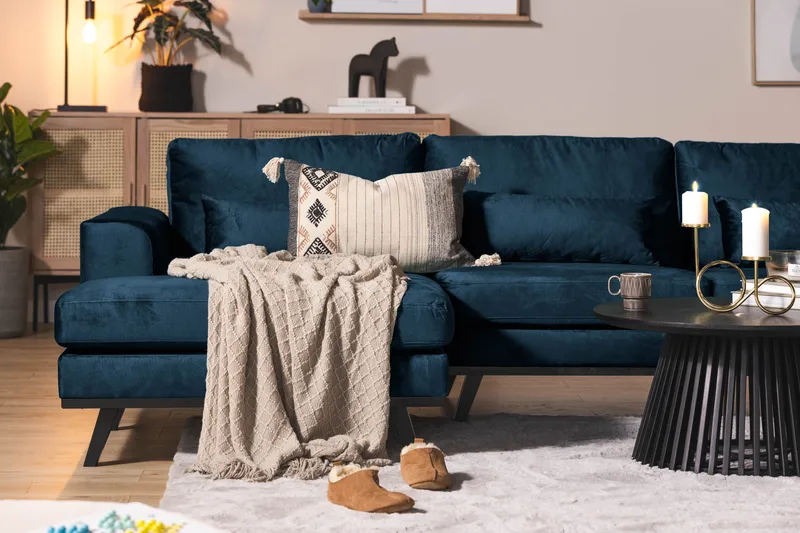 Copenhagen 5-sits Högervänd U-formad Soffa med Divan och Schäslong i Sammet - Blå - Möbler - Soffa - U-soffa