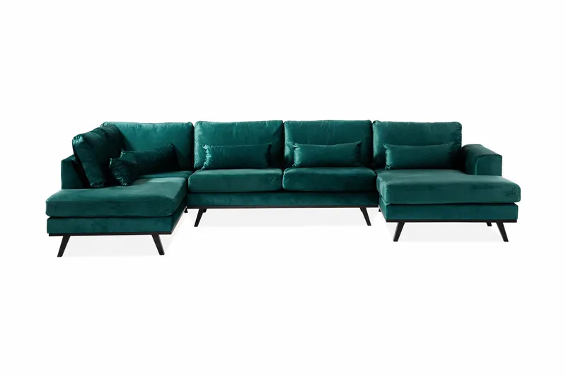 Copenhagen 5-sits Vänstervänd U-formad Soffa med Divan och Schäslong i Sammet, Grön