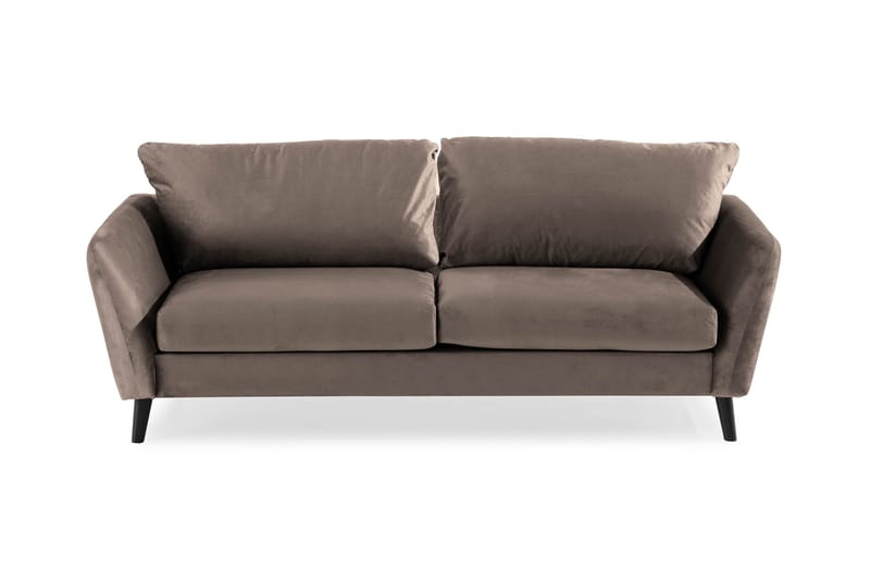 Trend 3-sits Rektangulär Sammetssoffa med Svängda Armstöd, Taupe