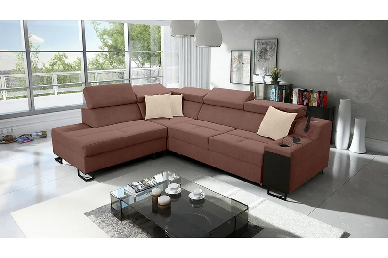 Seginus Bäddsoffa m. Schäslong 3-sits 210x127 - Rosa - Möbler - Soffa - Bäddsoffa