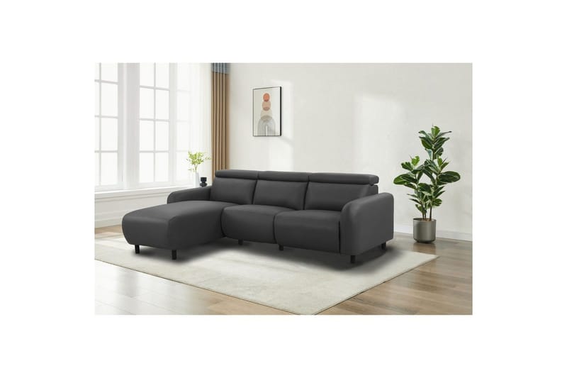 Skaane 3-sits Vänster L-formad Hörnsoffa med Recliner i Konstläder - Grå - Möbler - Soffa - Skinnsoffor