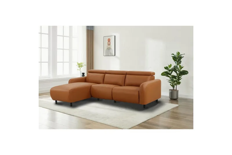 Skaane 3-sits Vänster L-formad Hörnsoffa med Recliner i Läder - Brun - Möbler - Soffa - Skinnsoffor