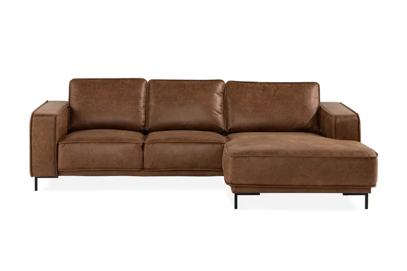 Akron 2-sits Soffa med Divan Höger Bondedläder, Brun