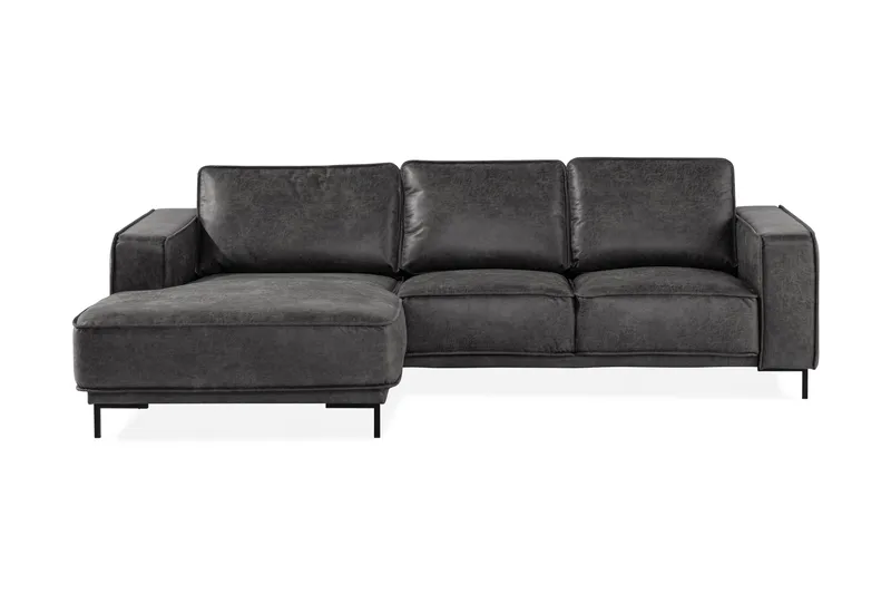 Akron 2-sits Soffa med Divan Vänster Bondedläder, Mörkgrå