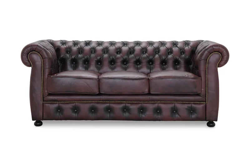 Birmingham 3-sits Soffa, Brun/Röd/Läder