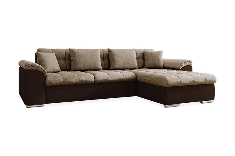 Camior Divanbäddsoffa 4-sits Höger Konstläder, Brun/Beige