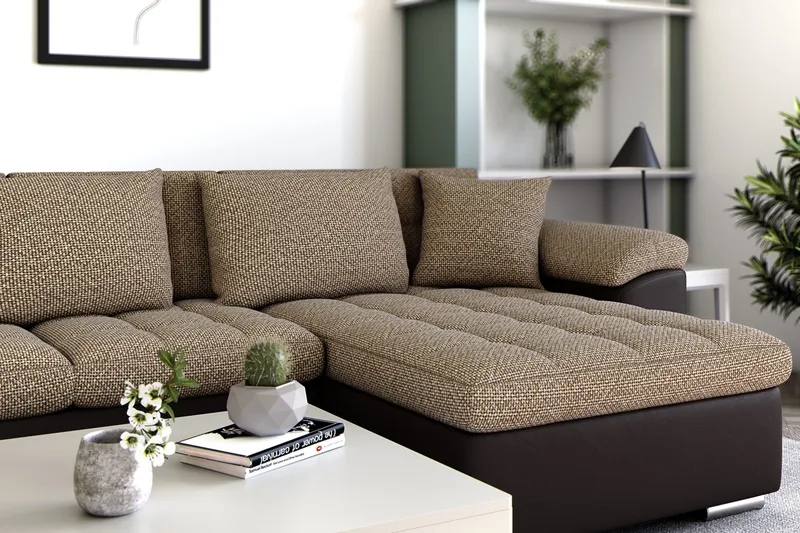 Dynir Hörnbäddsoffa Divan med Förvaring Höger - Beige/Brun - Möbler - Soffa - Skinnsoffor