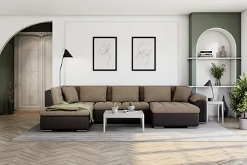 Dynir Hörnbäddsoffa Divan med Förvaring Höger - Beige/Brun - Möbler - Soffa - Skinnsoffor