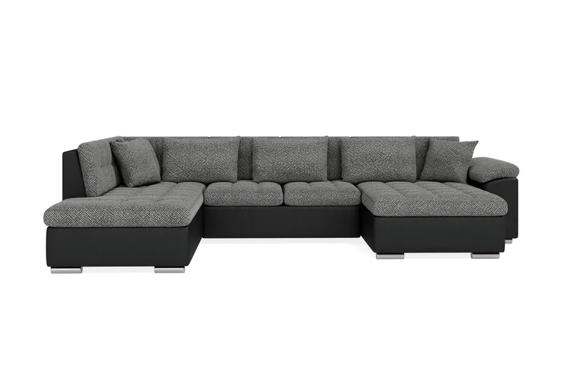 Dynir Stor Hörnbäddsoffa Divan med Förvaring Höger 350 cm, Svart / Grå