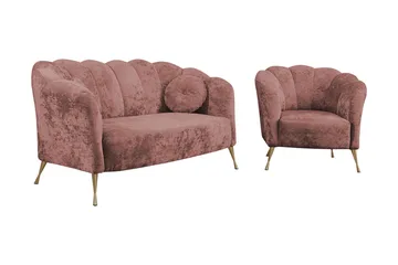 Adrial 3-sits Soffgrupp - Sammet/Rosa - Möbler - Soffa - Soffgrupp