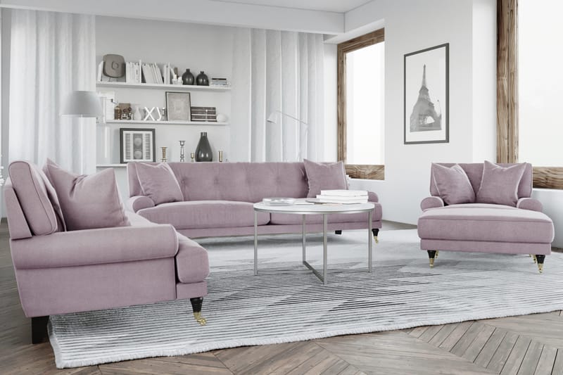 Andrew 5-sits Howard Soffgrupp med Hjul och Knappdetaljer i Tyg - Rosa - Möbler - Soffa - Soffgrupp - Soffgrupp 3 2 1