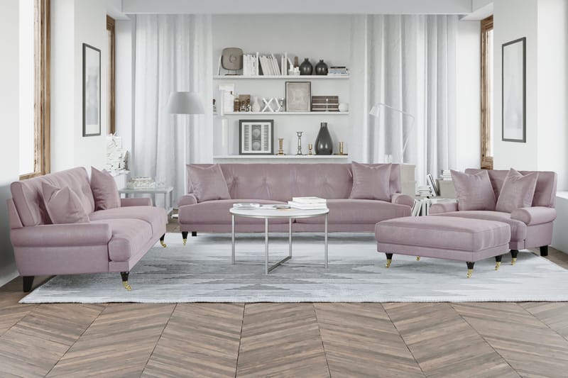 Andrew 5-sits Howard Soffgrupp med Hjul och Knappdetaljer i Tyg - Rosa - Möbler - Soffa - Soffgrupp - Soffgrupp 3 2 1