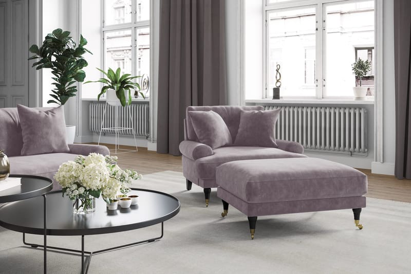 Andrew Howard 2-sits Soffgrupp med Fotpall och Hjul i Sammet - Lila - Möbler - Soffa - Soffgrupp - Soffgrupp 3 2 1