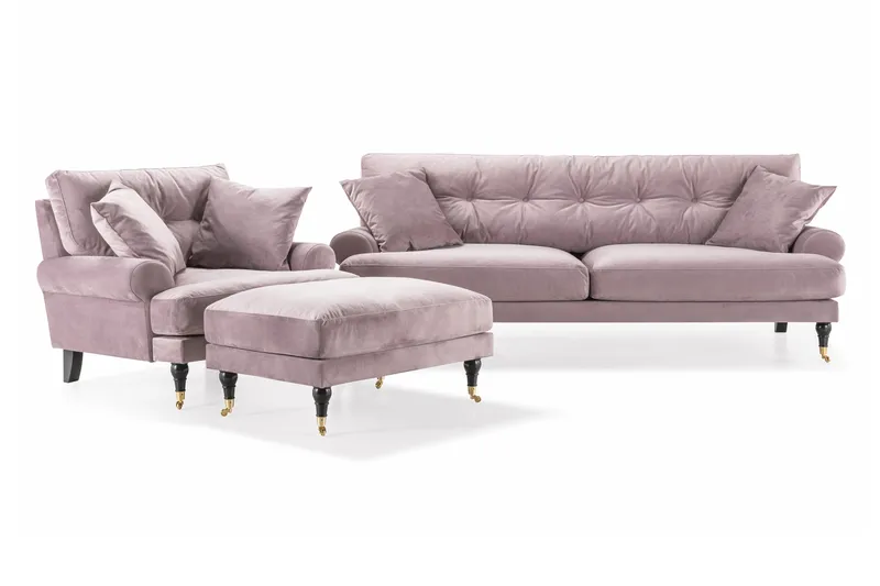 Andrew Howard Soffgrupp 102 cm med Fotpall och Hjul i Sammet, Lila