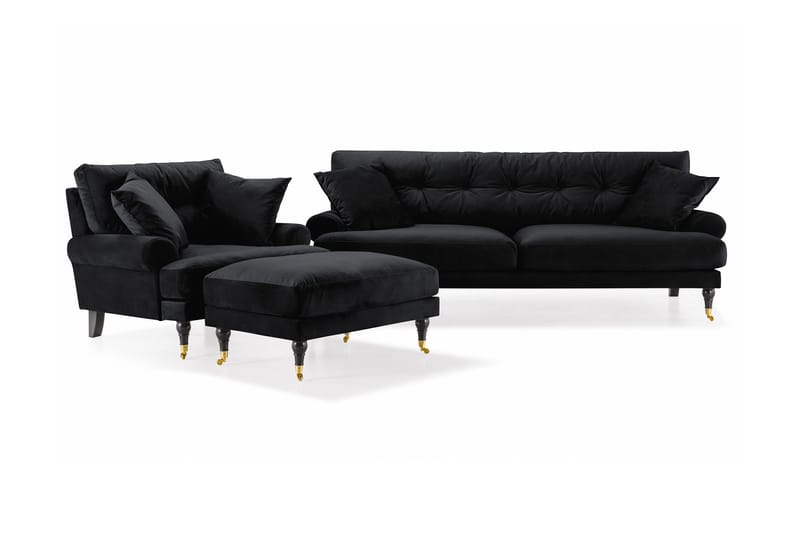 Andrew Howard Soffgrupp 102 cm med Fotpall och Hjul i Sammet, Svart