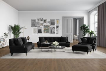 Andrew Howard Soffgrupp 102 cm med Fotpall och Hjul i Sammet - Svart - Möbler - Soffa - Soffgrupp - Soffgrupp 3 2 1