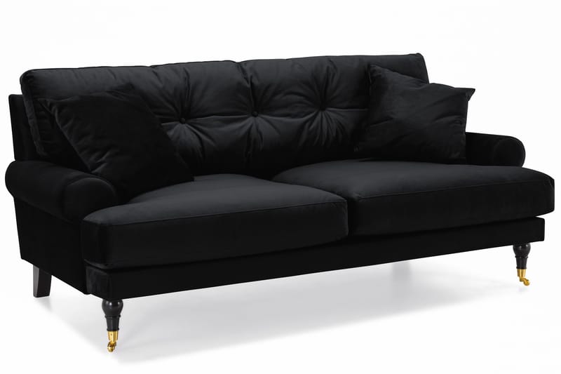Andrew Howard Soffgrupp 102 cm med Fotpall och Hjul i Sammet - Svart - Möbler - Soffa - Soffgrupp - Soffgrupp 3 2 1