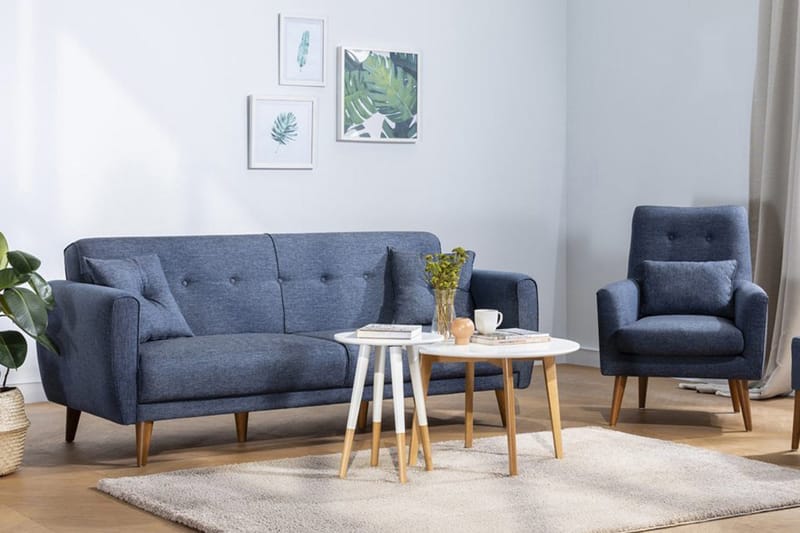 Arianda 3-sits Knappsydd Bäddbar Soffgrupp i Tyg, Mörkblå