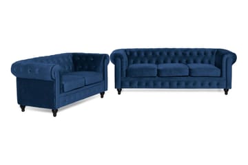 Chesterfield Lyx Soffgrupp 2-sits+3-sits Sammet - Blå - Möbler - Soffa - Soffgrupp - Soffgrupp 3 2 1