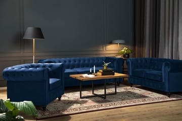 Chesterfield Lyx Soffgrupp 2-sits+3-sits Sammet - Blå - Möbler - Soffa - Soffgrupp - Soffgrupp 3 2 1