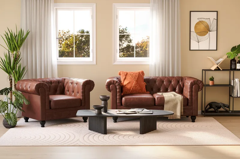Chesterfield Lyx Soffgrupp 2-sits+Fåtölj - Brun - Möbler - Soffa - Soffgrupp - Soffgrupp 3 2 1