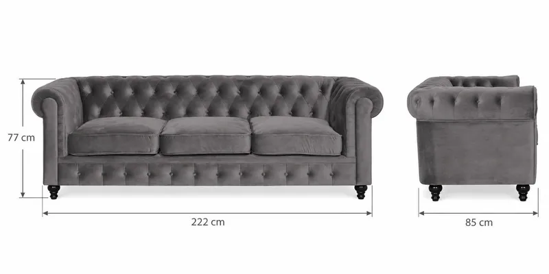 Chesterfield Lyx Soffgrupp 3+2+1 i Sammet - Grå - Möbler - Soffa - Soffgrupp - Soffgrupp 3 2 1